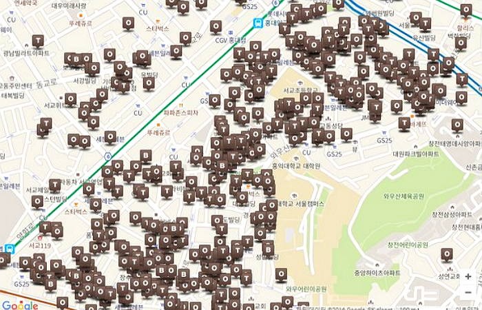 “구글맵에서 홍대 카페가 몇개나 있는지 검색해봤다”