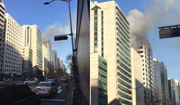 <속보> 강남 테헤란로 인근 공사장 건물서 큰불