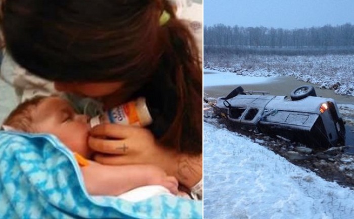 얼어붙은 강물에 빠진 차에서 갓난아기 구한 행인들