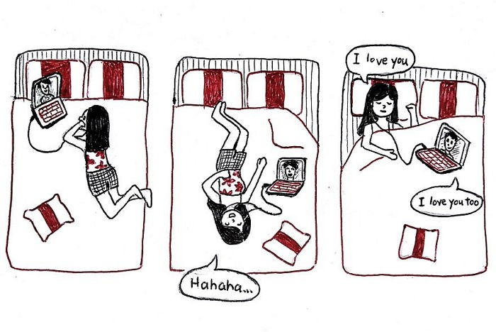 장거리 커플의 애틋한 일상을 표현한 일러스트 14장
