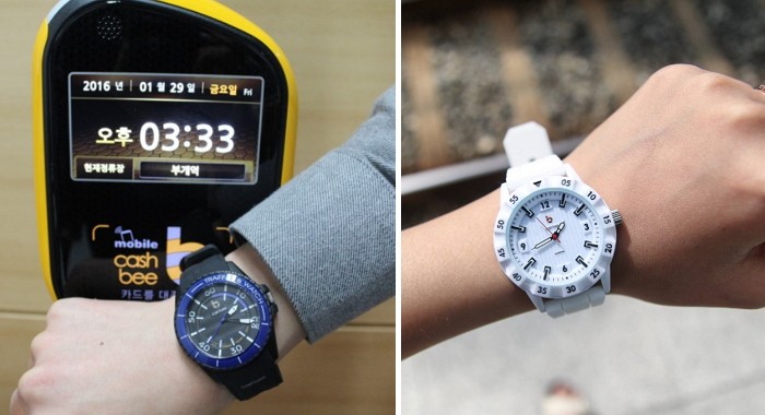 손목시계에 충천하는 캐시비 교통카드