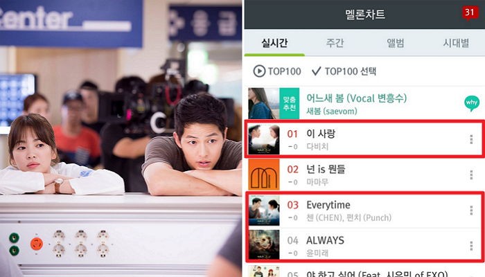 ‘태양의 후예’ 음원차트도 올킬했지 말입니다