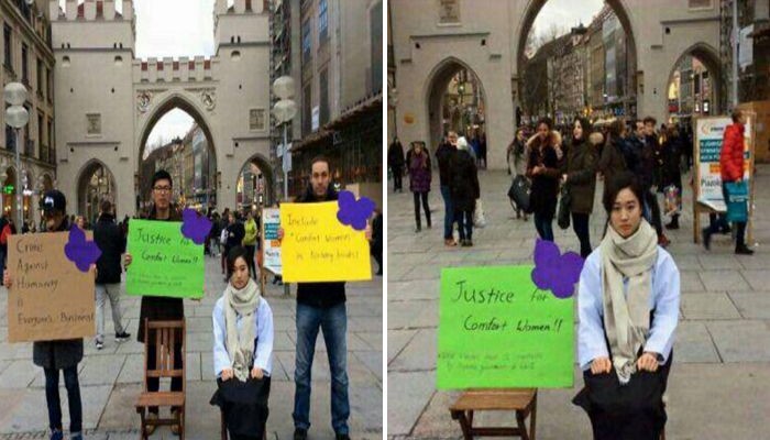 ‘국제 여성의 날’ 뮌헨에 등장한 살아있는 소녀상 (사진)