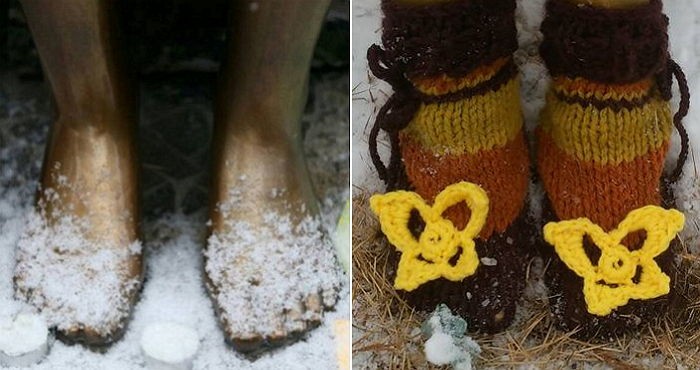 전국 소녀상 찾아가 털양말 신겨준 여성의 소원