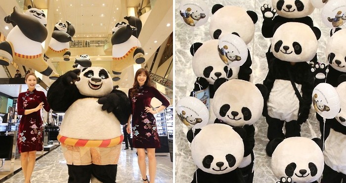 명동에 깜짝 등장한 대형 쿵푸팬더들
