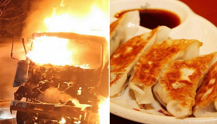 달리던 트럭서 불나 ‘냉동만두’ 700상자 불탔다