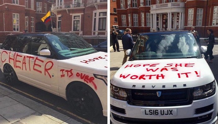 바람핀 전남친 자동차에 빨간 스프레이 뿌린 여성