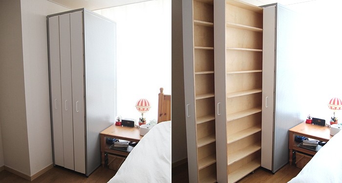 손잡이만 열면 ‘만화방’되는 ‘슬라이드 책장’ (사진)