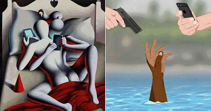 스마트폰에 중독된 현대인 풍자한 일러스트 (사진 7장)