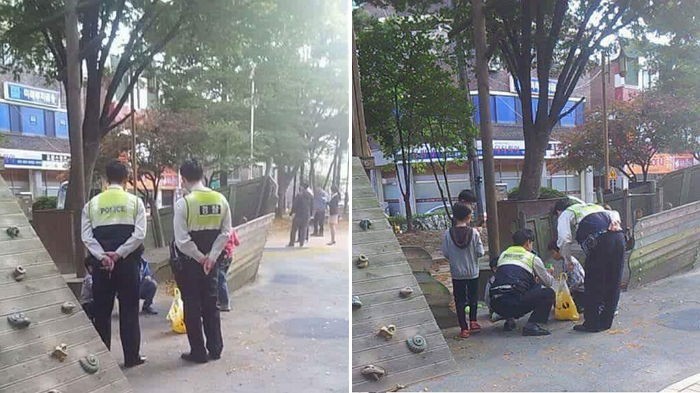 동네 순찰 돌다가 딱지치는 초등생에게 다가간 경찰