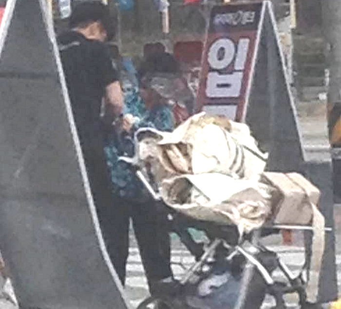 폐지 할머니가 길바닥에 짐을 쏟자 한달음에 도운 청년