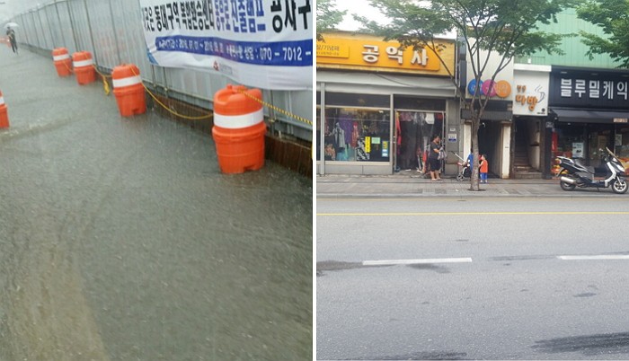 폭우로 침수된지 두시간 만에 바싹 마른 ‘대프리카’ 도로