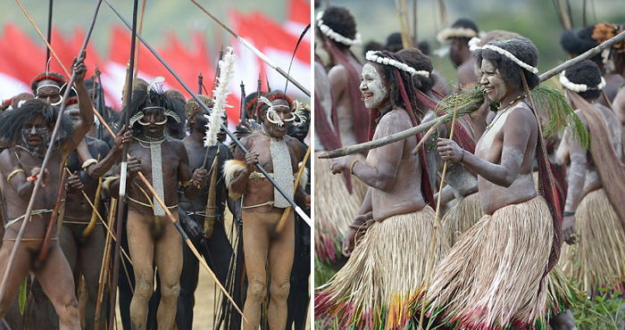 오랜만에 전투옷 갖춰 입고 축제 즐기는 ‘원시 부족’ (사진)