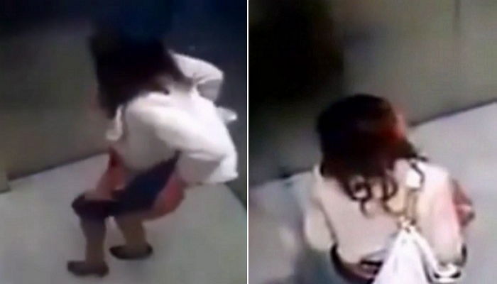 엘리베이터에서 자연스럽게 ‘볼 일’ 보는 여성 (영상)