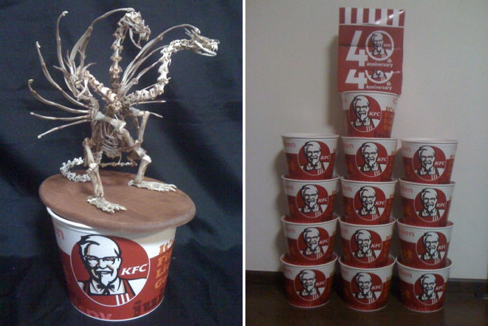 ‘금손’ 치킨덕후가 닭 뼈로 만든 ‘드래곤’ 피규어