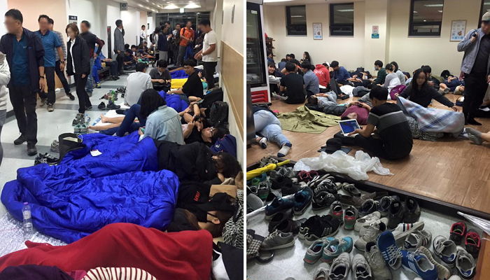 영안실 바닥서 백남기 농민 시신 지키는 대학생들