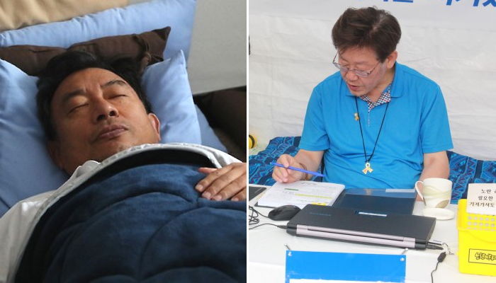 SNS에 확산되고 있는 정치인 2명의 ‘단식투쟁’ 사진 두 장