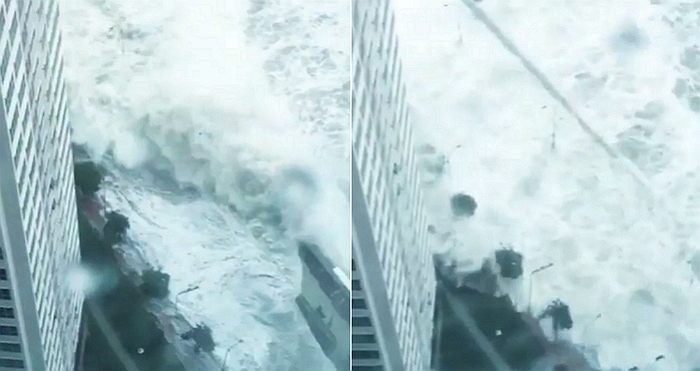 영화 ‘해운대’ 연상시키는 태풍 ‘차바’ 상륙 당시 모습 (영상)