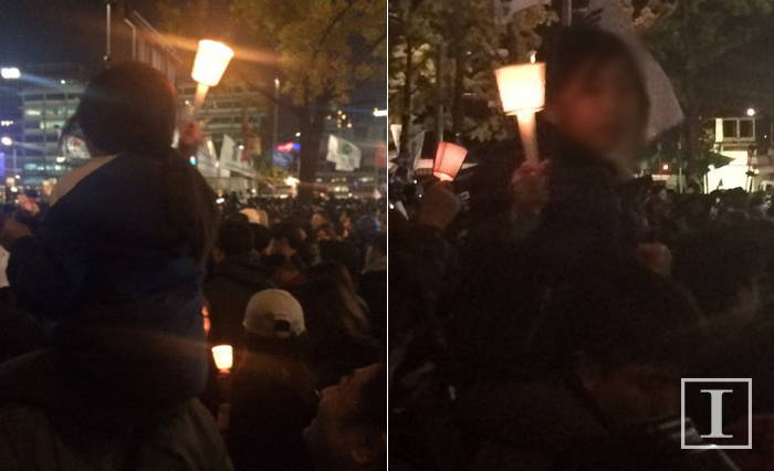 아빠 목마타고 청계광장 ‘촛불집회’ 나온 꼬마소녀