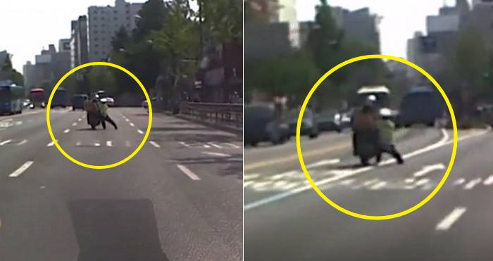 오토바이 도주범 잡기 위해 목숨 건 추격전 펼치는 경찰