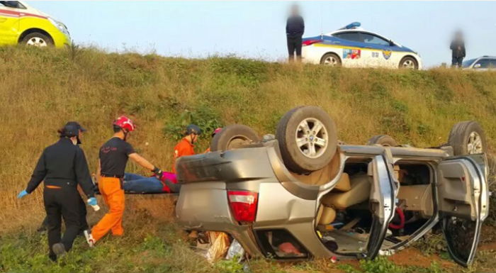 갑자기 튀어나온 고양이 살리려다 3m 아래로 추락한 자동차
