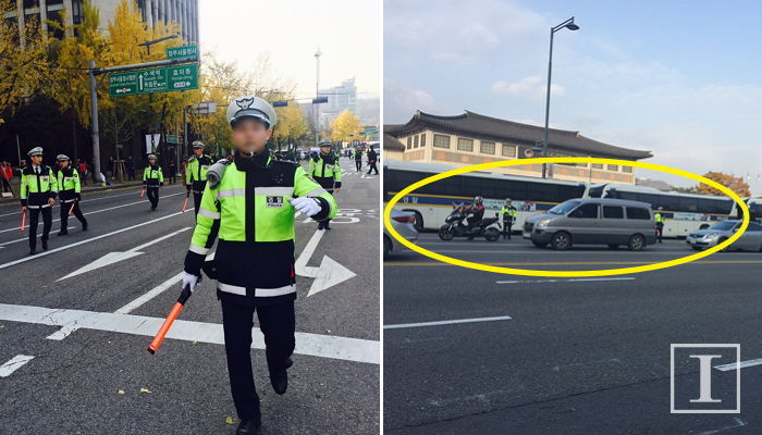 법원이 행진 허용하자 ‘차량 통행’ 꼼수로 집회 방해한 경찰