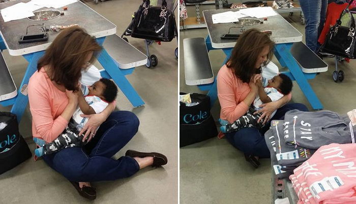 엄마 쇼핑 편히 하라고 우는 아기 달래주는 매장 직원