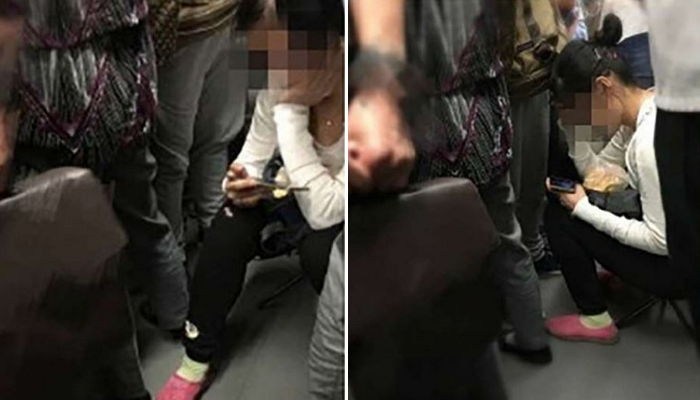 ‘지옥철’ 바닥에 의자 펴고 앉아 길 가로 막은 여성