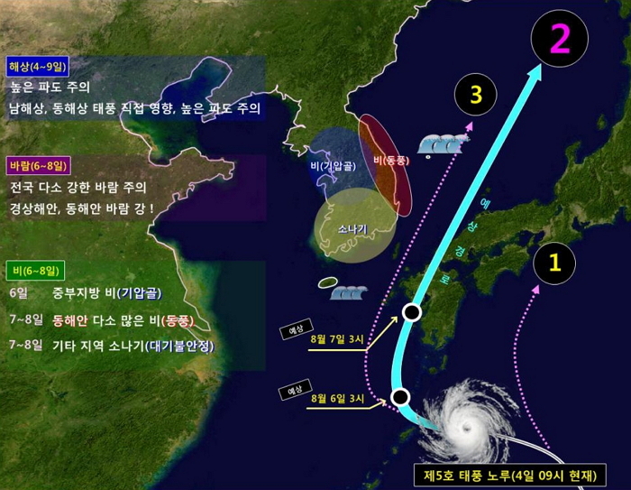 초강력 태풍 ‘노루’, 한반도 빗겨가 일본 쪽으로 북상