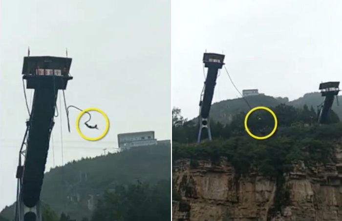 안전장치 믿고 용기 내 ‘번지점프’ 했다가 줄 끊겨 추락한 남성 (영상)