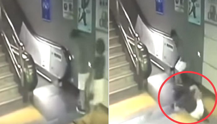 지하철역에서 갑자기 땅 꺼져 바닥으로 빨려 들어간 여성 (영상)