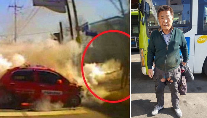 바지 녹아내리는 불길에도 차량 사고 현장서 생명 구한 버스 기사