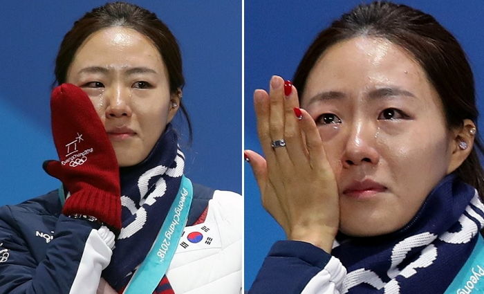 시상식에서 은메달 목에 걸고 기쁨의 눈물 흘린 이상화