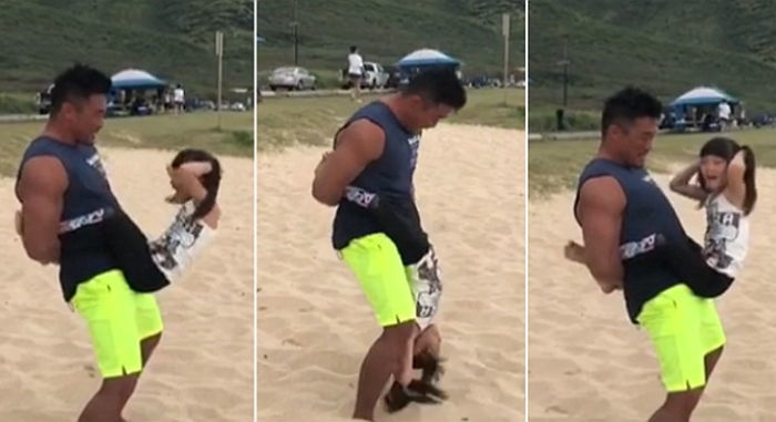 아빠 추성훈 허리에 매달려 ‘복근 운동’ 열심히 하는 사랑이