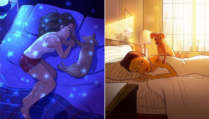 ‘반려견’과 함께 잠들고 눈 뜨는 주인은 100% 공감하는 일러스트