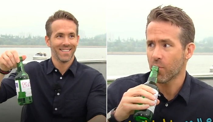 선물로 받은 소주 즉석에서 따 마시는 ‘데드풀’ 라이언 레이놀즈