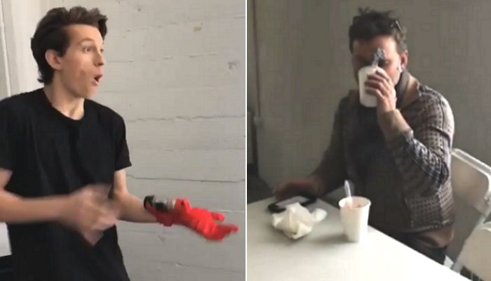 실수로 ‘거미줄’ 발사해 옆사람 얼굴 맞추고 깜짝 놀란 톰 홀랜드