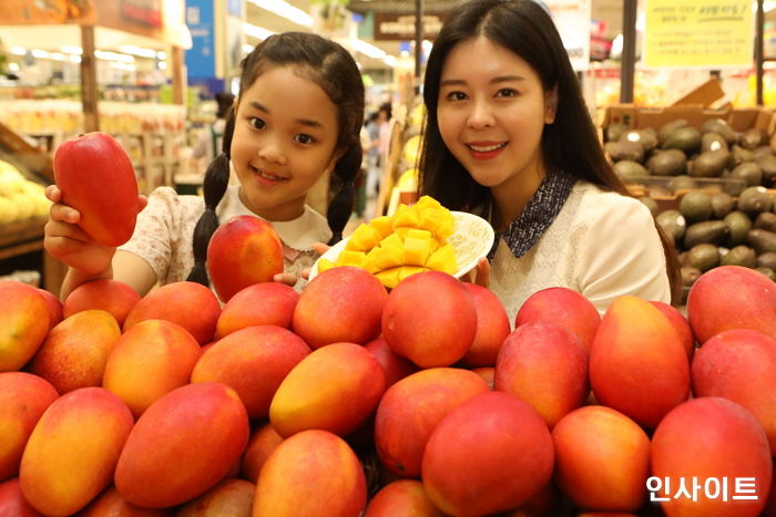 여름철 입맛 돋우는 상큼한 애플망고 판매하는 롯데마트