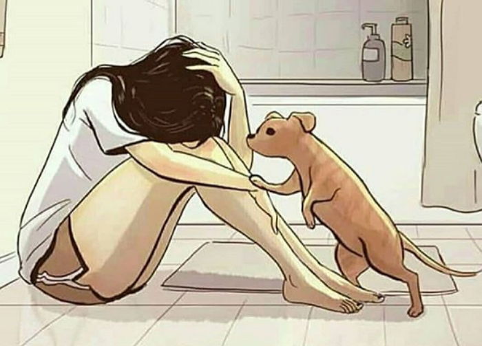 눈물 펑펑 흘릴 만큼 힘들 때 반려견에게 ‘위로’ 받았던 여성이 그린 일러스트