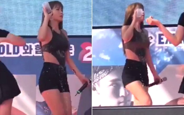 폭염 속에서 온몸에 물 뿌리며 공연하는 ‘갓데리’ 홍진영