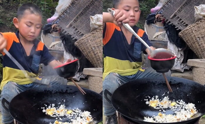 동생한테 볶음밥 양보하고 자신은 소금 찍은 감자로 배고픔 달래는 6살 형아