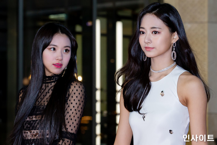 트와이스 채영 쯔위가 28일 오후 인천 중구 파라다이스시티 아트스페이스 플라자에서 열린 '2018 아시아 아티스트 어워즈'에 참석해 레드카펫을 밟고 있다. / 사진=고대현 기자 daehyun@