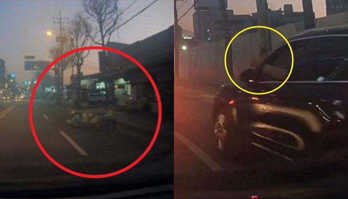 1차로서 서행하던 차량이 추월하려는 뒤차 앞 가로막고도 ‘따봉’을 받은 이유