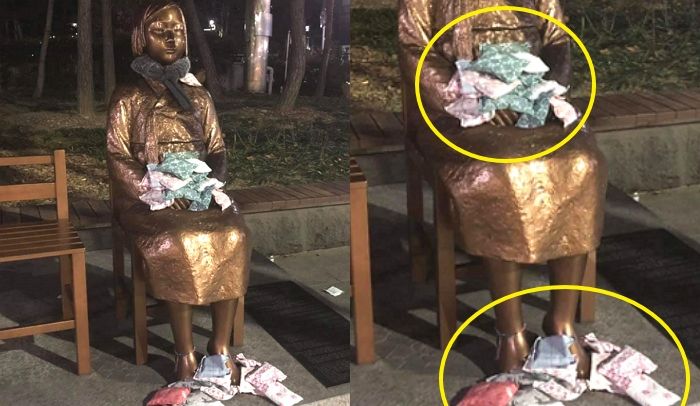 “온정이다vs버린거다” 현재 대구서 논란되는 소녀상 핫팩 사진