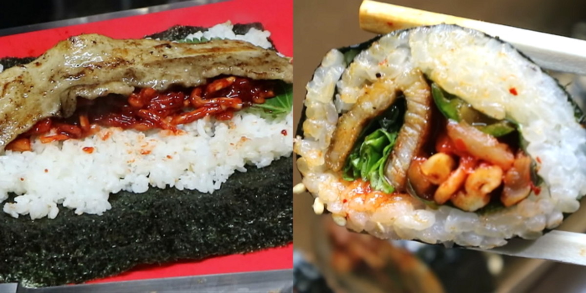 고기 한 줄 통째로 들어갔는데 단돈 4천원인 영등포 야시장 ‘삼겹살 김밥’
