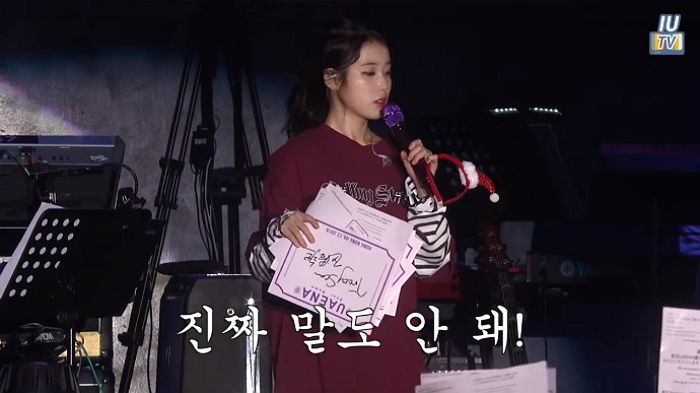 자기 울린 팬 찾아 관객석까지 내려가 손등에 ‘키스’해준 아이유