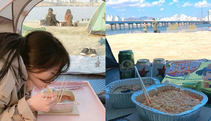 벚꽃 피는 4월 한강에서 텐트 빌리면 꼭 해봐야 할 ‘라면+맥주+치킨’ 조합