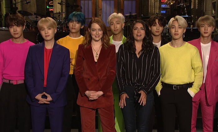 “이 조합 진짜 미쳤다” 엠마 스톤과 SNL 예고편 등장한 방탄소년단