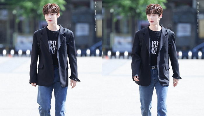 오늘자 ‘해투’ 출근길에서 팬들 향해 ‘손하트’하고 부끄러워하는 ‘부산 남자’ 황민현