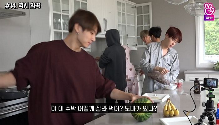 형들이 수박 먹고 싶다 하자 손으로 박살 내버리는 ‘근육몬’ 정국